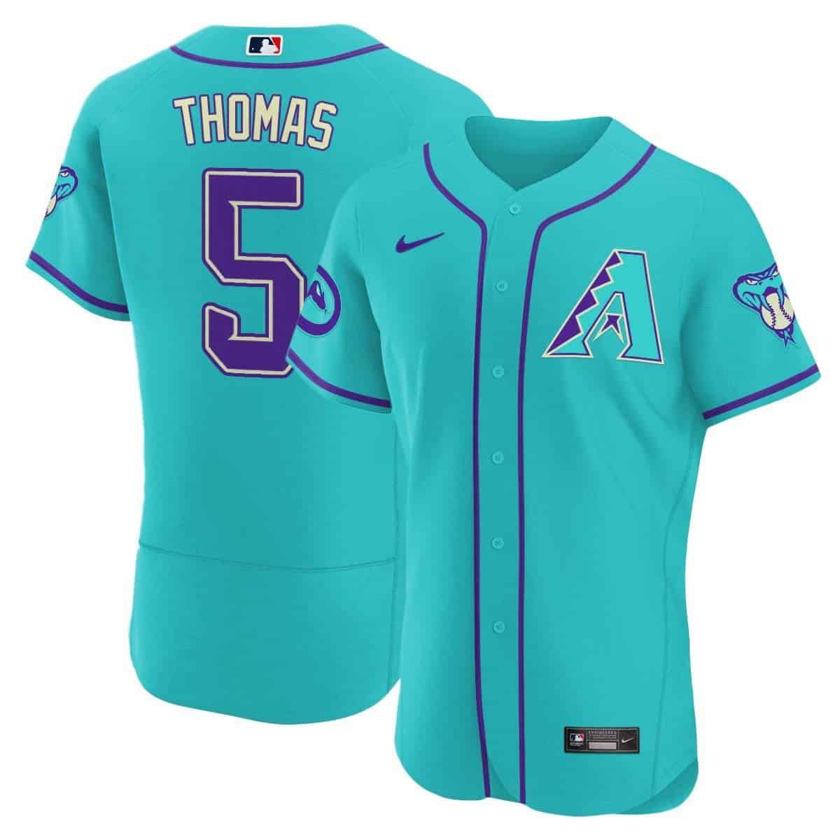 Men Arizona Diamondback #5 Thomas Light Blue Nike 2024 Teal Purple MLB Jersey style 3->arizona diamondback->MLB Jersey